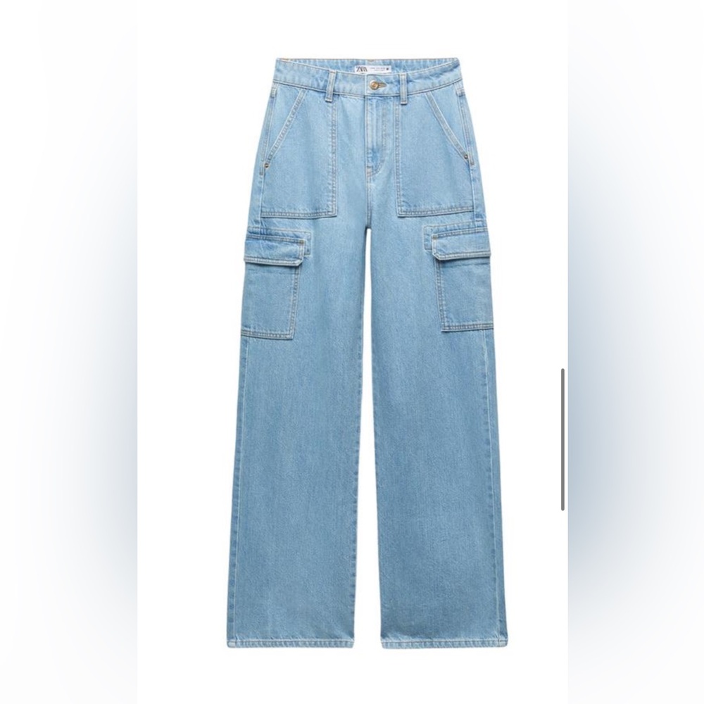 Zara high rise straight leg cargo jeans size 27 4